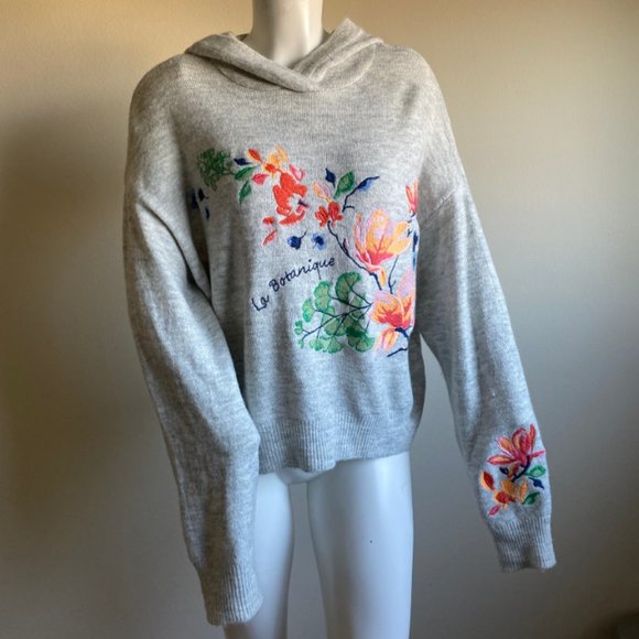 H&M Tops - H&M Gray Floral Flower Oversized Hoodie Sweater